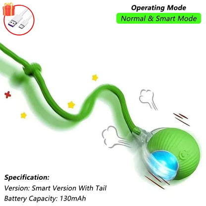 SmartPaw™ Interactive Rolling Cat Ball with Tail – Rechargeable Automatic Pet Toy