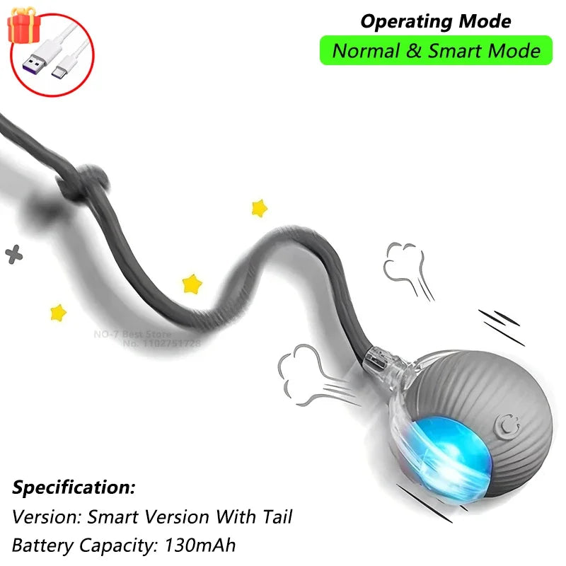 SmartPaw™ Interactive Rolling Cat Ball with Tail – Rechargeable Automatic Pet Toy
