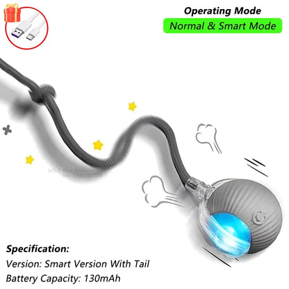 SmartPaw™ Interactive Rolling Cat Ball with Tail – Rechargeable Automatic Pet Toy